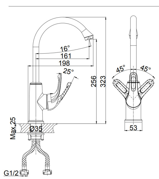 Смеситель для кухни D&K Rhein.Eucharius (DA1372425) высокий черный