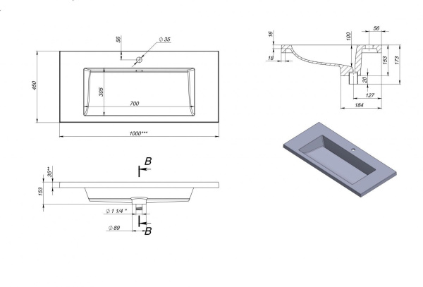 Раковина из искусственного мрамора (100х45) Art&Max AM-LAV-1000-MR-VL