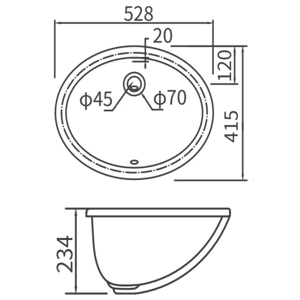 Раковина встраиваемая снизу ARROW AP406E, белый