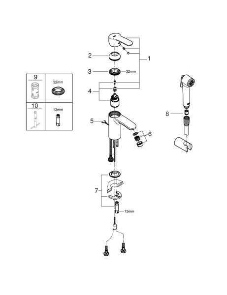 Смеситель для раковины с гигиеническим душем Grohe Eurostyle Cosmopolitan S-Size 23953 003 (23953003) хром