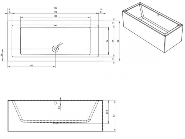 Ванна акриловая Riho Lugo Plug & Play (190х80) R B135014005