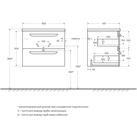 Тумба под раковину Cezares ECO-CER-N-600-2C-SO-BL Bianco Lucido без ручек