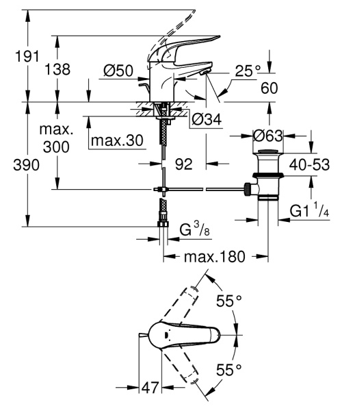 Смеситель однорычажный для раковины Grohe Euroeco Speсial 32763 000 (32763000)