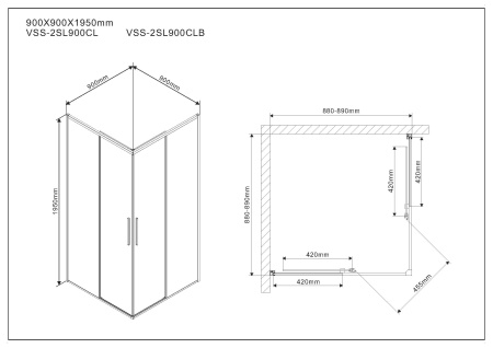 Душевой уголок Vincea  Slim VSS-2SL900CL (90х90) хром, стекло прозрачное