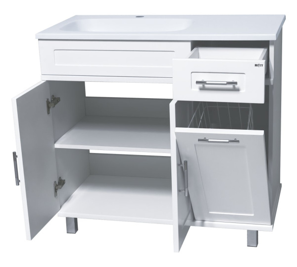 Тумба под раковину Misty Купер 90 с бельевой корзиной левая П-Куп01090-012БкЛ
