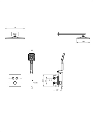 Душевая система с термостатом встраиваемая WONZON & WOGHAND, черный матовый WW-D2017-B-MB