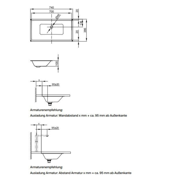 Раковина встраиваемая снизу (74х38,6) Bette Loft A231-035 черный матовый