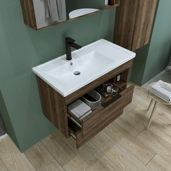 Тумба подвесная Grossman ФОРТА-80 см 1080042 с 2-я ящ, темный дуб