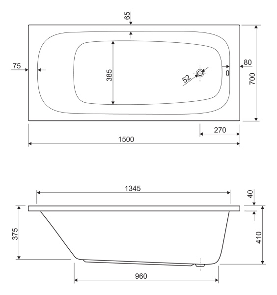 Акриловая ванна (150х70) CEZARES ECO-150-70-41-W37 Акриловая ванна (150х70) CEZARES ECO-150-70-41-W37