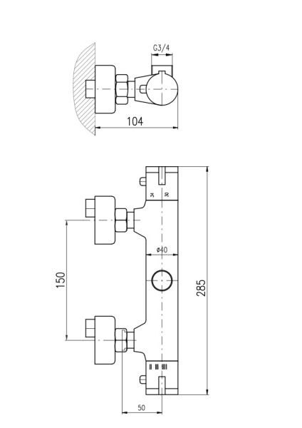 Смеситель для душа Rav Slezak Termostat TRM81.5CMATC