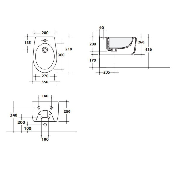 Биде подвесное CERAMICA ALA TODAY 17BDSM/TODBIDWH, белое