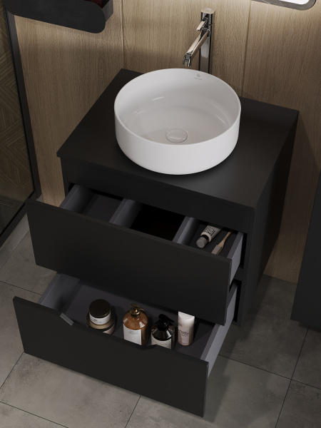 Тумба с раковиной подвесная 60 см, Orange Line Li-60TubMDF+B09-360W черный/белый