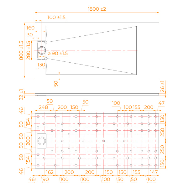 Душевой поддон (180х80) RGW TUS-W 553702818-01