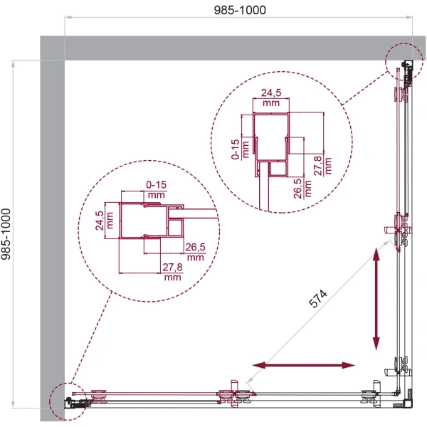Душевой уголок BelBagno Luce LUCE-A-2-100-C-ORO