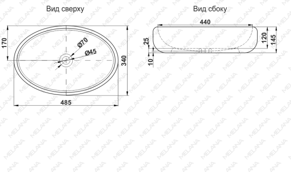 Раковина накладная (49х35) Melana 320317-805