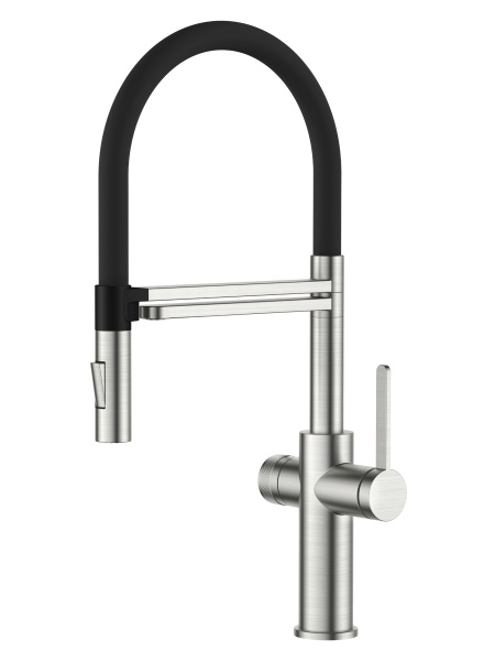 Смеситель для кухни однорычажный с каналом для питьевой воды и гибким изливом Agger Elegant A3252522 сатин матовый