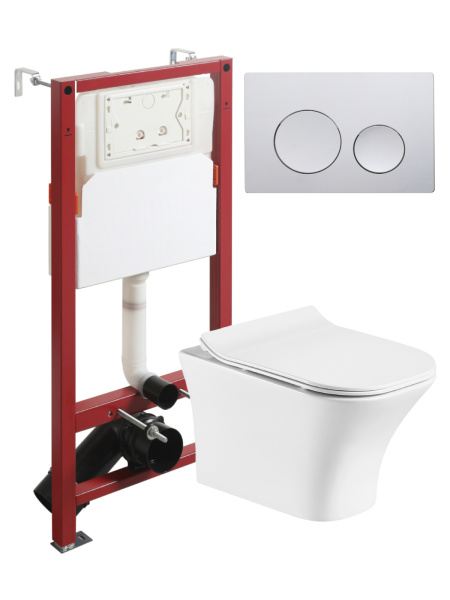 Комплект унитаза с инсталляцией безободковый Orange CI02-100W+APB100 кнопка смыва хром