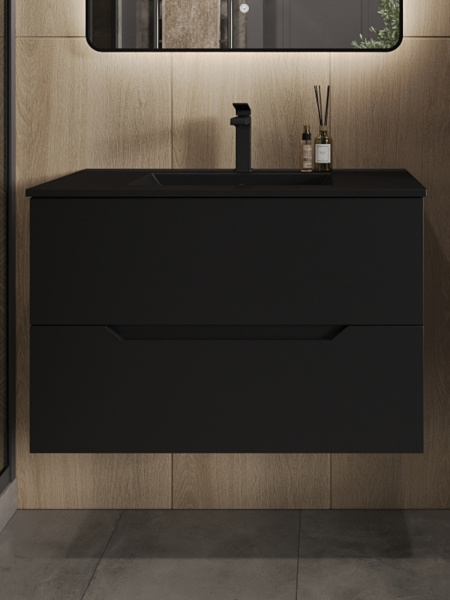 Тумба подвесная с раковиной Orange Line Li-80Tub+BLRA  черный матовый