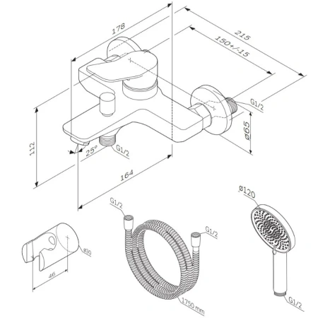 Смеситель для ванны Am.Pm X-Joy F85A15099 золото