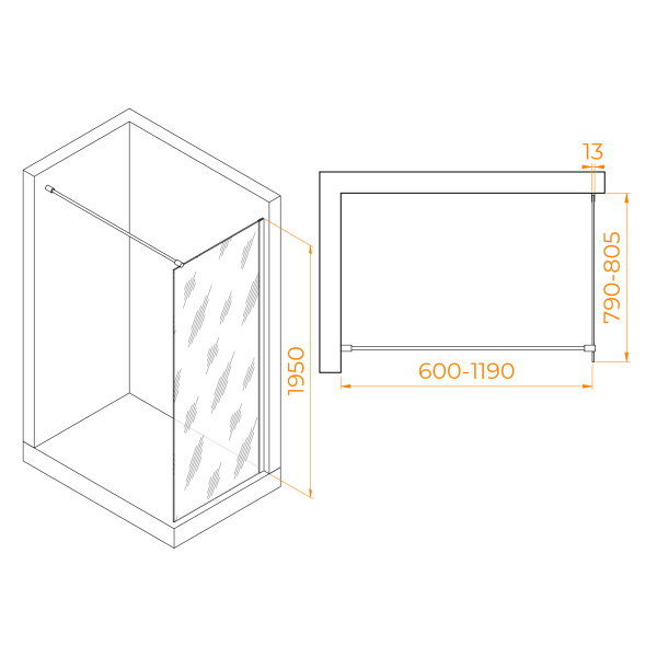 Душевая перегородка 80 см RGW WA-010 Walk-in 351001008-11