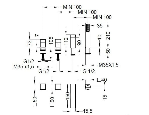 Смеситель для ванны Cezares Molveno MOLVENO-BVD-01-Cr