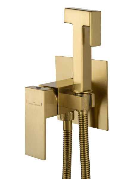 Смеситель с гигиеническим душем встраиваемый WONZON & WOGHAND CUBE, брашированное золото WW-88829016-BG Смеситель с гигиеническим душем встраиваемый WONZON & WOGHAND CUBE, брашированное золото WW-88829016-BG
