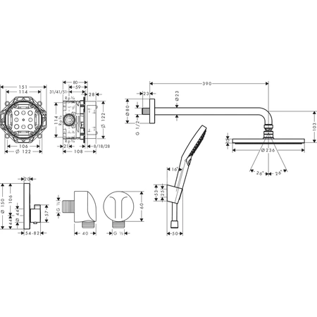 Душевой комплект с термостатом Hansgrohe Raindance S 240 1jet PowderRain 27959670 хром