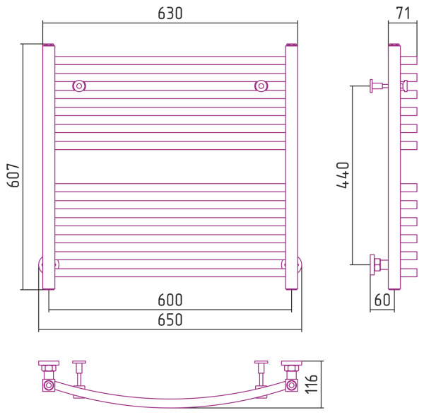 Полотенцесушитель Водяной Сунержа Аркус (60х60) Матовый Черный 31-0251-6060