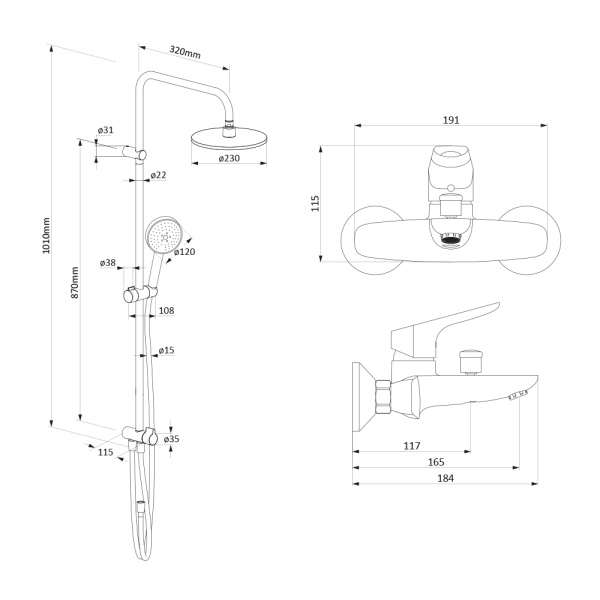 Душевая система с изливом Damixa Origin Bit 408771430 Душевая система с изливом Damixa Origin Bit 408771430