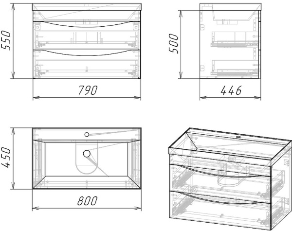 Тумба подвесная Grossman ТАЛИС-80 см 108013 бетон пайн/серая