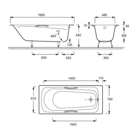 Ванна чугунная (160х70) Jacob Delafon Melanie  E2935-00  