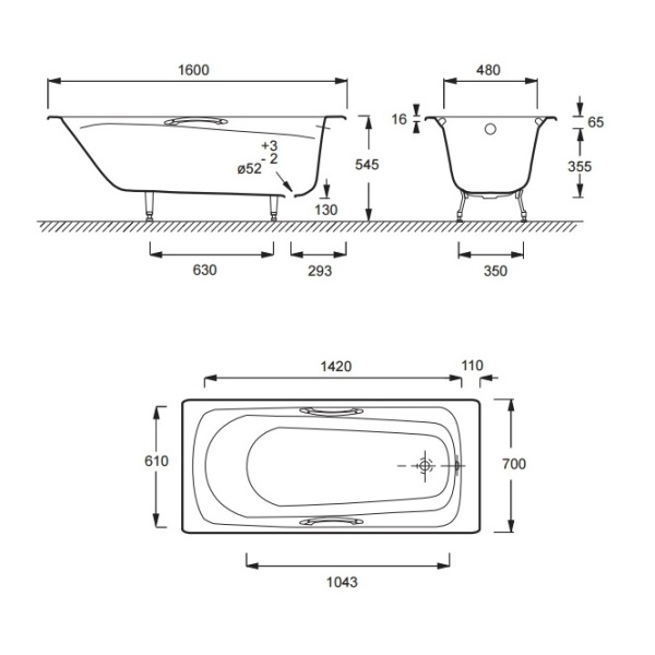 Ванна чугунная (160х70) Jacob Delafon Melanie  E2935-00  