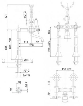 Смеситель для ванны Cezares Atlantis Nostalgia ATLANTIS-NOSTALGIA-VDP-01