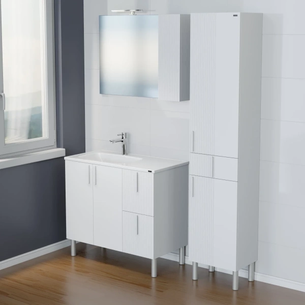 Зеркальный шкаф (90х65) Санта Вега 700453 белый глянец