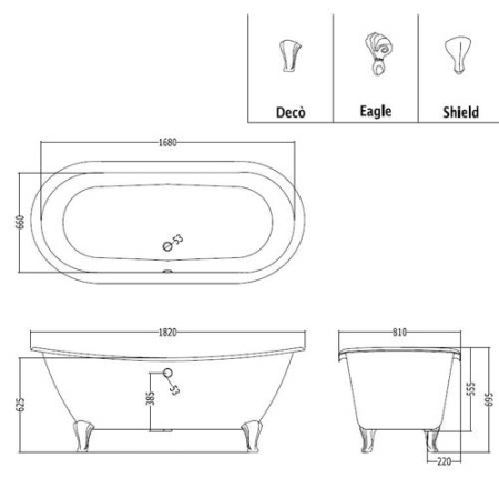 Ванна чугунная Devon&Devon ADMIRAL (182х80) 2MRADMIRALFCRDD