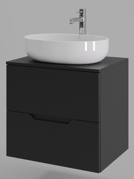 Тумба с раковиной подвесная 60 см, Orange Line Li-60TubMDF+B05-520W черный/белый