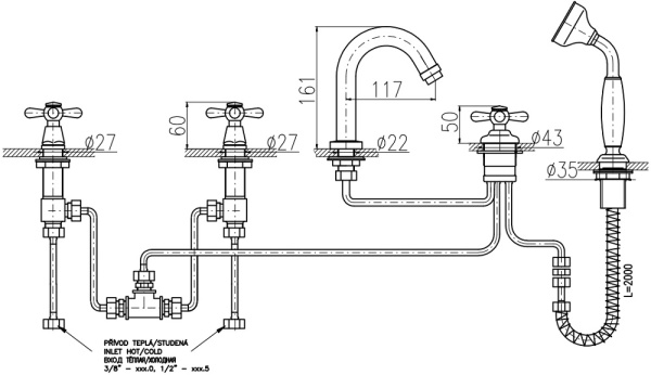 Смеситель на борт ванны Rav Slezak Labe L576.5PCMAT