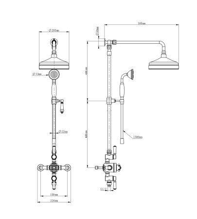 Душевая система с термостатом WONZON & WOGHAND RETRO, хром WW-B3041-CR