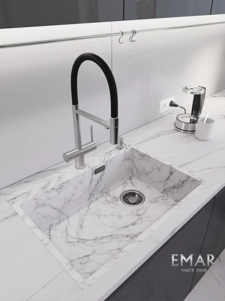 Кухонная мойка (66х50) EMAR EMB-660(TOP) White Elegant