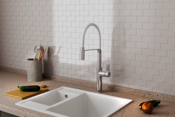 Смеситель для кухонной мойки с гибким изливом RUSH MS9035-35White Смеситель для кухонной мойки с гибким изливом RUSH MS9035-35White