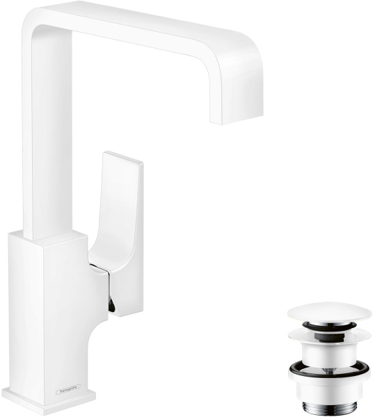Смеситель для раковины с донным клапаном Push-Open Hansgrohe Metropol 32511700 белый матовый
