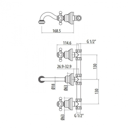 Смеситель для раковины настенный Gattoni Vivaldi 1213512V0br