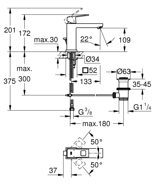 Смеситель для раковины однорычажный Grohe Eurocube 23445 DC0 (23445DC0) суперсталь