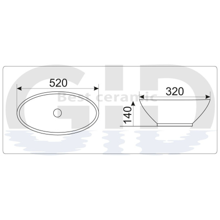 Раковина накладная (52х32) Gid Wm9021