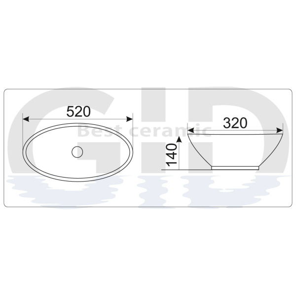 Раковина накладная (52х32) Gid Wm9021