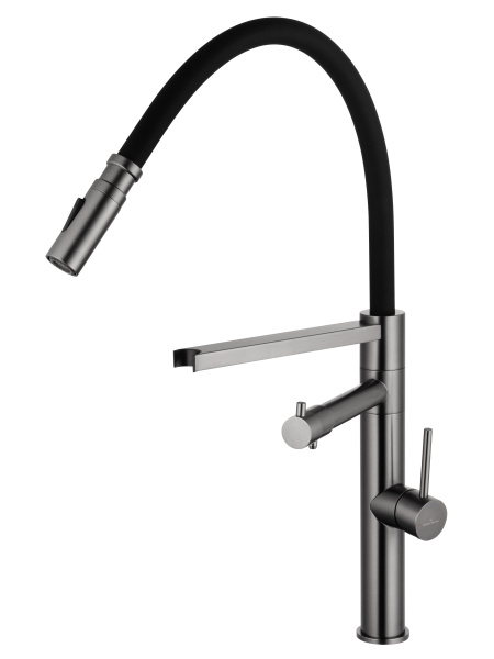 Смеситель для кухни с гибким изливом и подключением фильтра WONZON & WOGHAND, темный графит WW-88458007-BGM