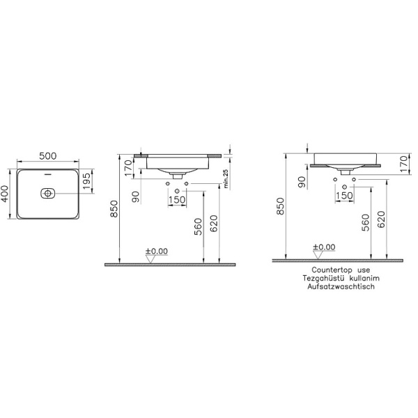 Раковина накладная (50х40) Vitra Metropole 7534B003-0673