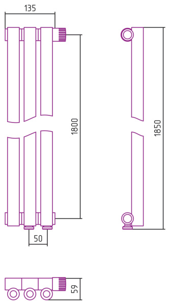 Полотенцесушитель Водяной Сунержа Эстет-0 EU50 правый (180х13) 3 секции Матовый Черный 31-0321-1803