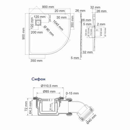 Душевой поддон (90х90) WasserKRAFT Elbe 74T01