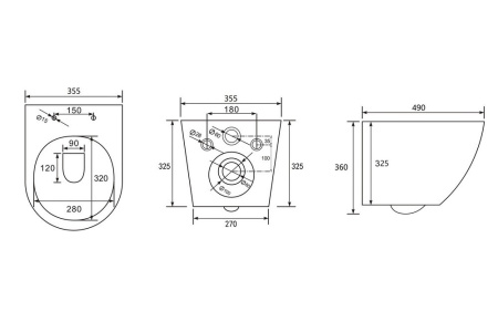 Комплект подвесной унитаз ABBER Bequem AC1100T белый с инсталляцией AC0105 и кнопкой AC0120MB черный матовый